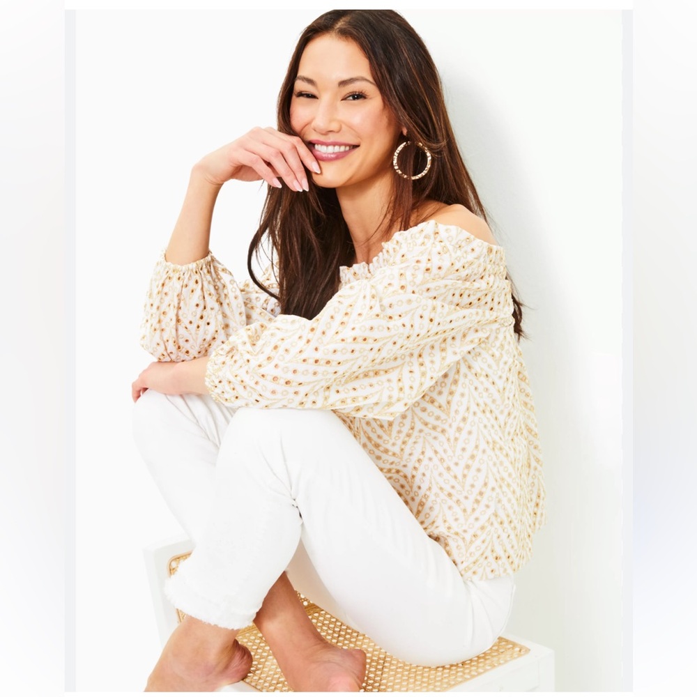 Aimes Off-the-Shoulder eyelet Top